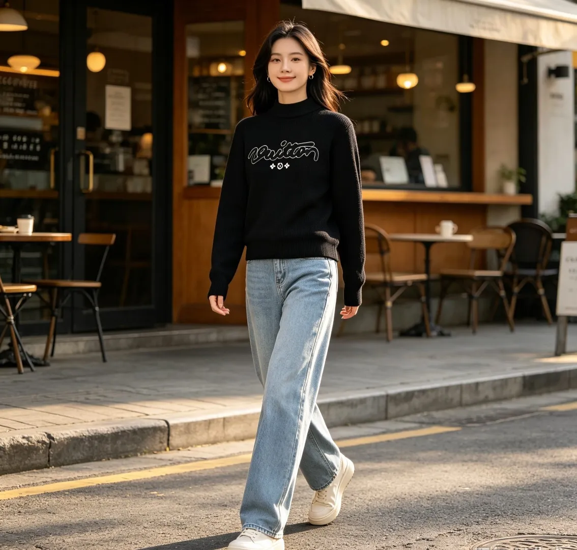 Louis Vuitton/Louis Vuitton signature flocked letter crew neck sweater